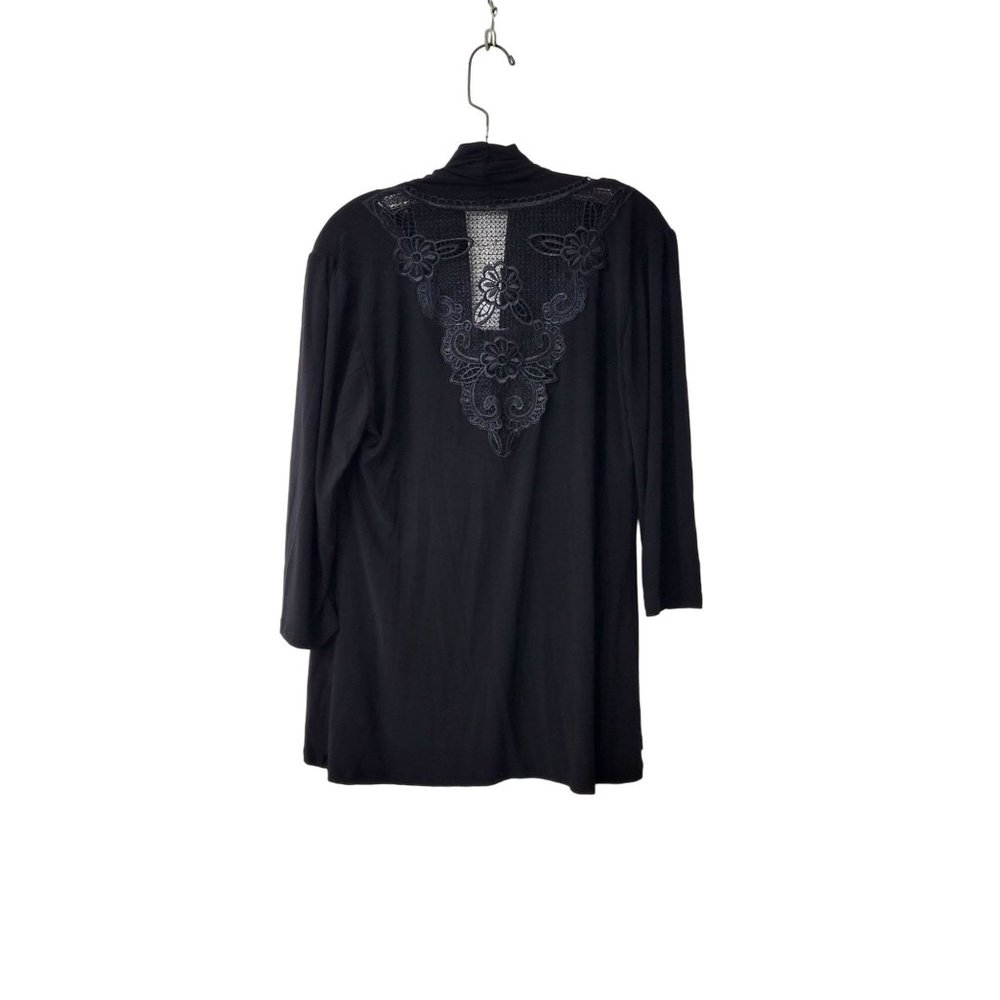 Carol Little Black Lace Inset Polyester Knit Cardigan Size Large - Picture 2 of 4